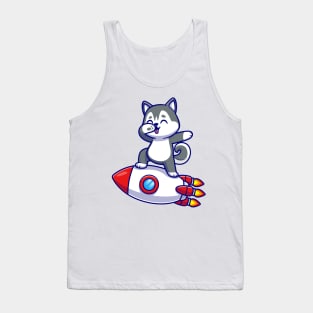 Cute Husky Dog Dabbing On Rocket Cartoon Tank Top